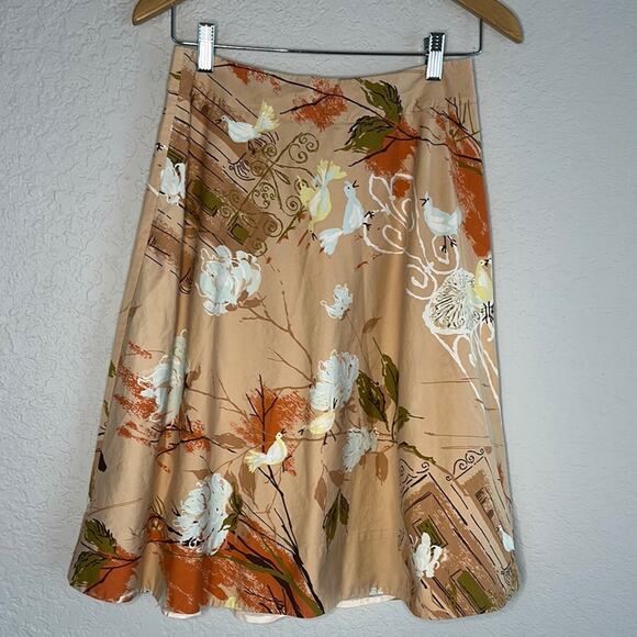 Odille Anthropologie Bird Skirt Orange Peach Indie Twee Preppy Cottage Fall - Picture 1 of 7